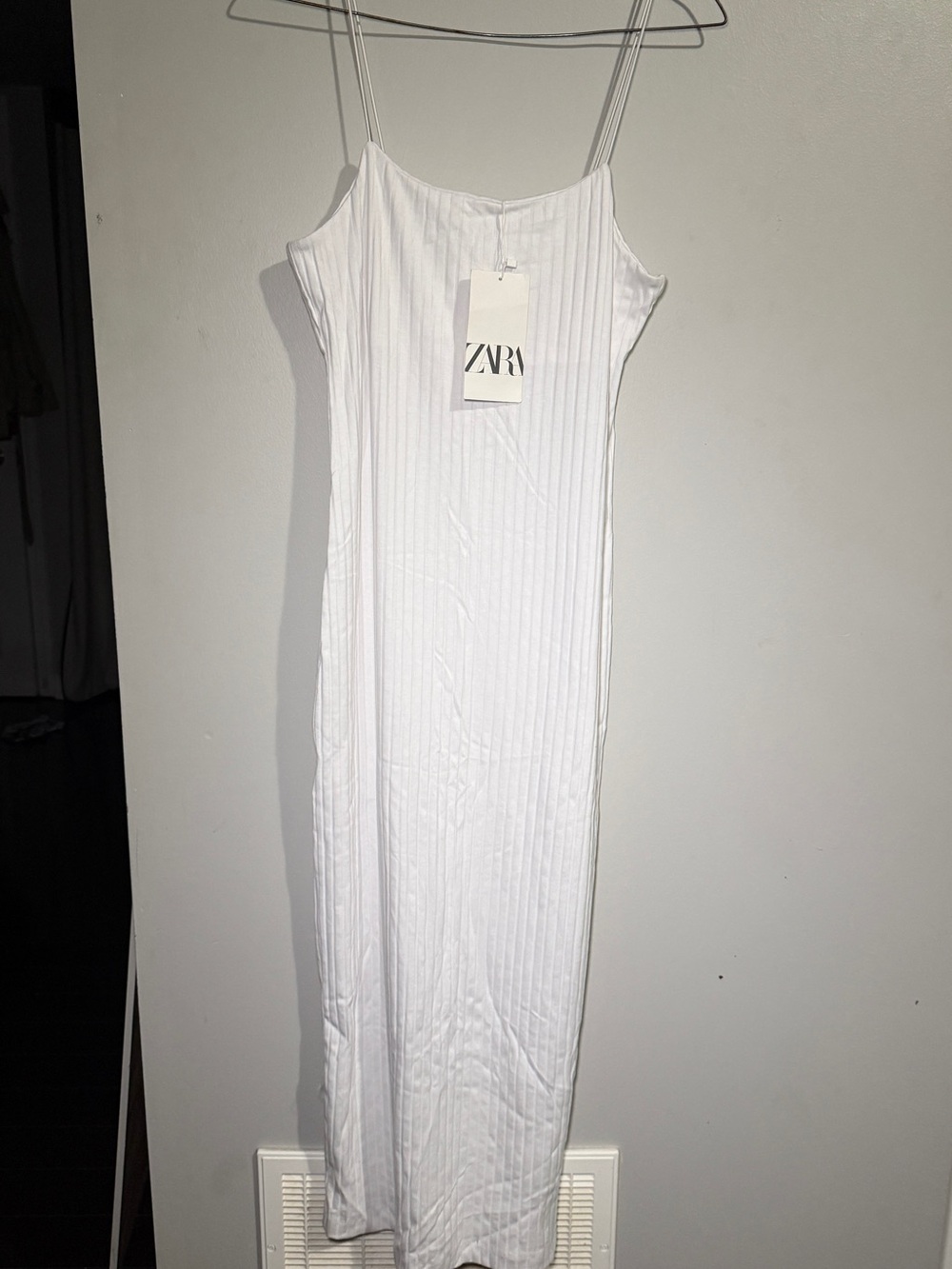ZARA White Ribbed Spaghetti-Strap Maxi Dress